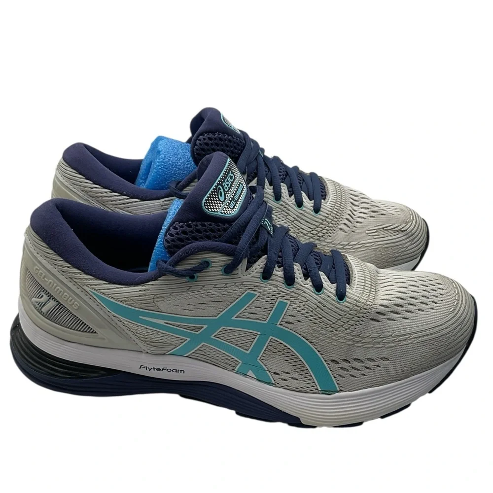 ASICS gel -nimbus 21 Gray and Blue Athletic Shoes with Cushioned Midsole size 10